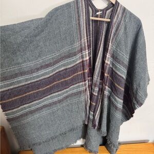 Gray Plaid Poncho wool blend